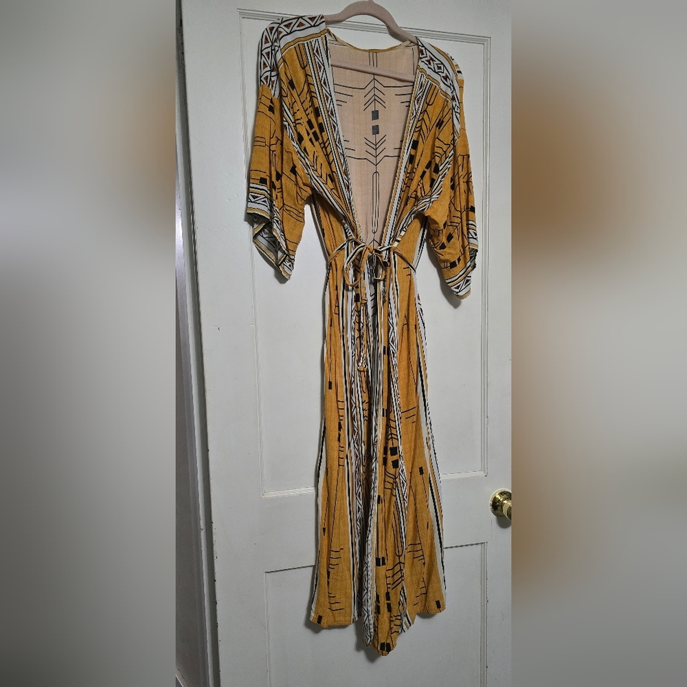 Mustard Geometric Tie-Front Maxi Dress - Women